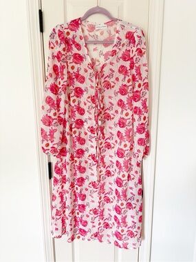 Hazel & Olive Pink Floral Tie-Front kimono duster medium